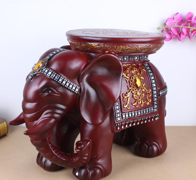 招财纳福，实用艺术 泰国大号圆面大象换鞋凳
