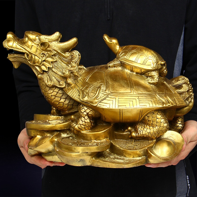 祥龙瑞龟镇家宅，母子情深招福来——紫铜龙龟摆件助您事业腾飞